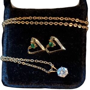 Emerald Rhinestone and CZ‎ on gold toned SKUJ021
